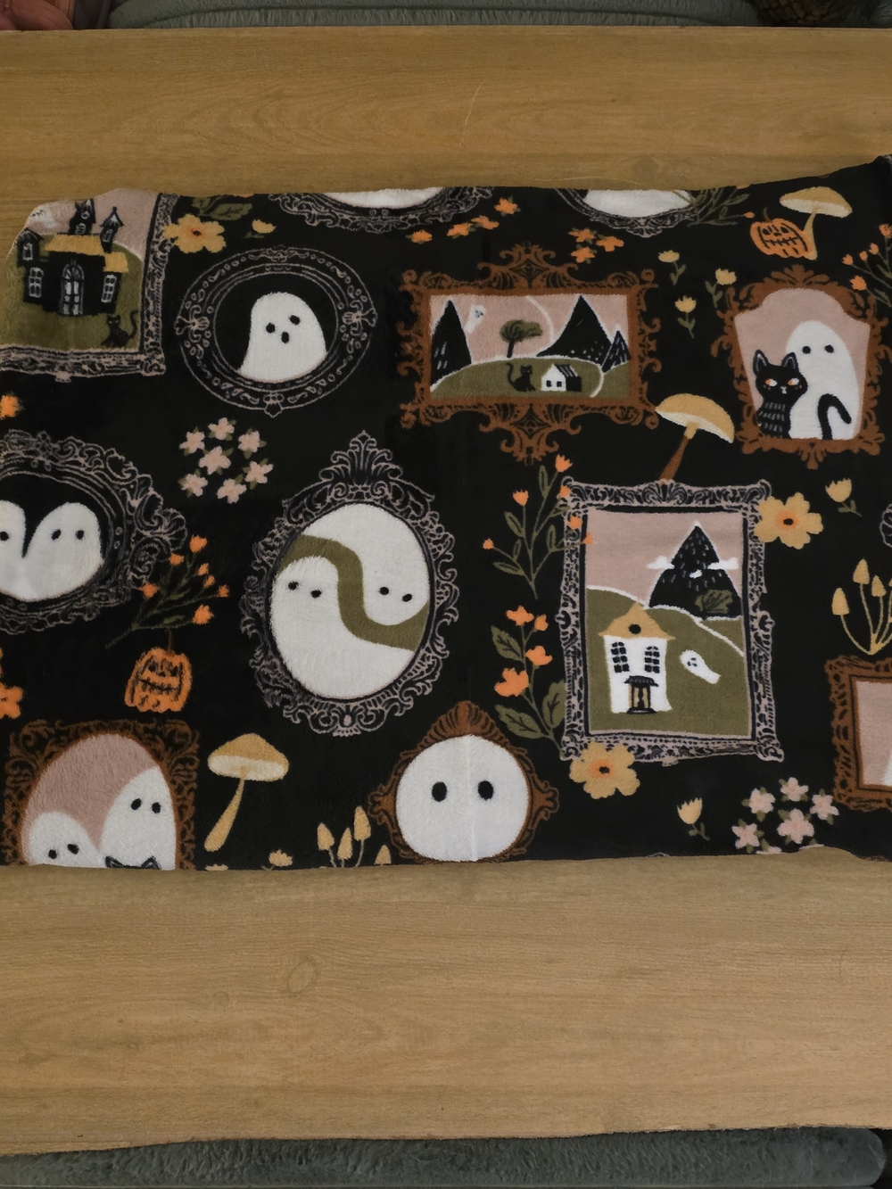Halloween Ghost Print Fleece Throw Blanket - Black & Orange